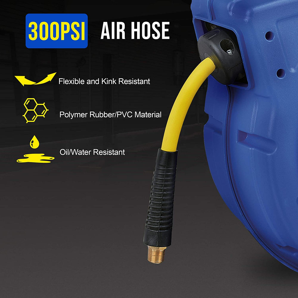 ReelWorks Air Hose Reel Retractable 3/8 Inch x 50' Foot Hybrid Polymer Hose