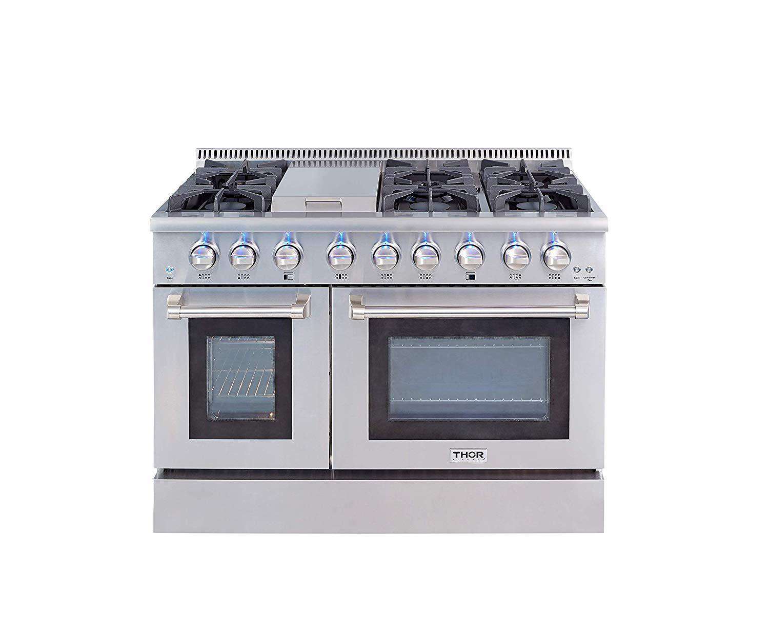 Thor Kitchen HRG4808U 48 in. Professional Gas Range with Double Oven 6 Burners Blue Porcelain Interior Stainless Steel New
