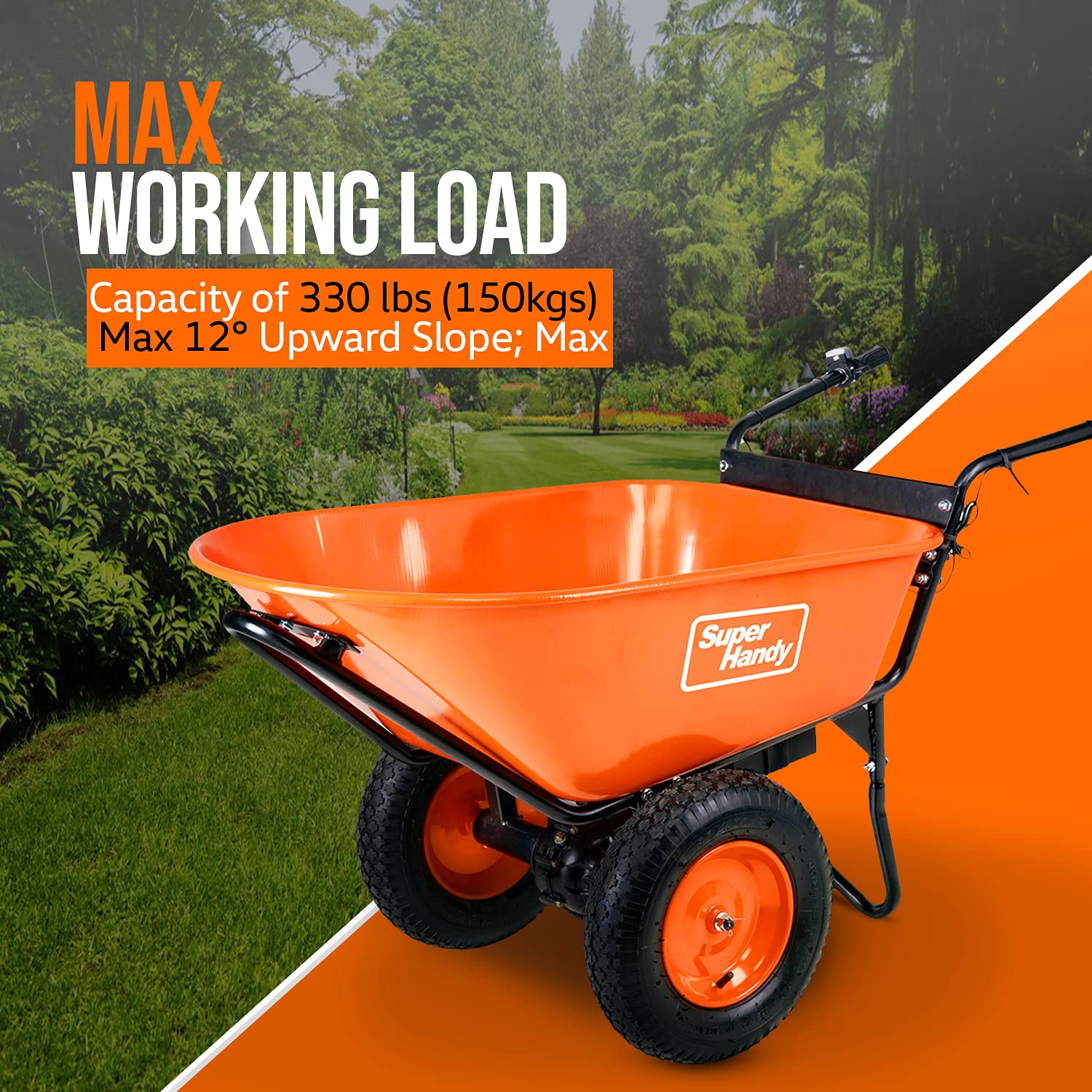 Super Handy GUO034 24V DC 330 lbs Max Load Electric Wheelbarrow