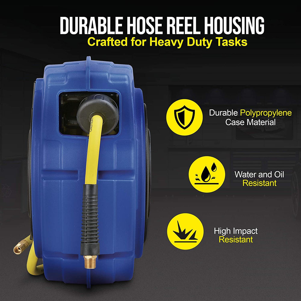 Goodyear Air Compressor Hose Reel Enclosed Retractable 3/8 in. x 50 ft. Hybrid Polymer Hose, Max. 300PSI
