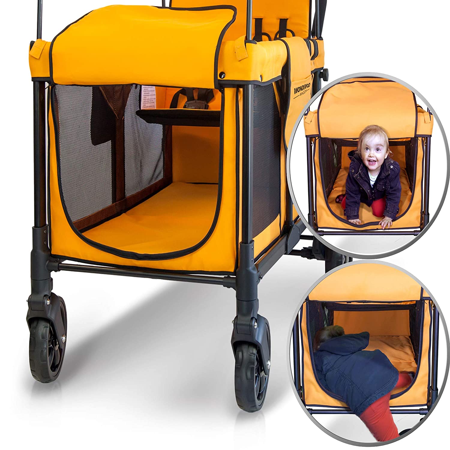 WonderFold W4 Elite Push/Pull 4-Passenger Quad Stroller Wagon Orange New