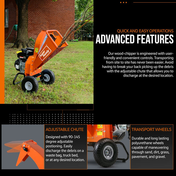 Super Handy GUO035 7HP Compact Design 3 Inch Max Capacity Wood Chipper