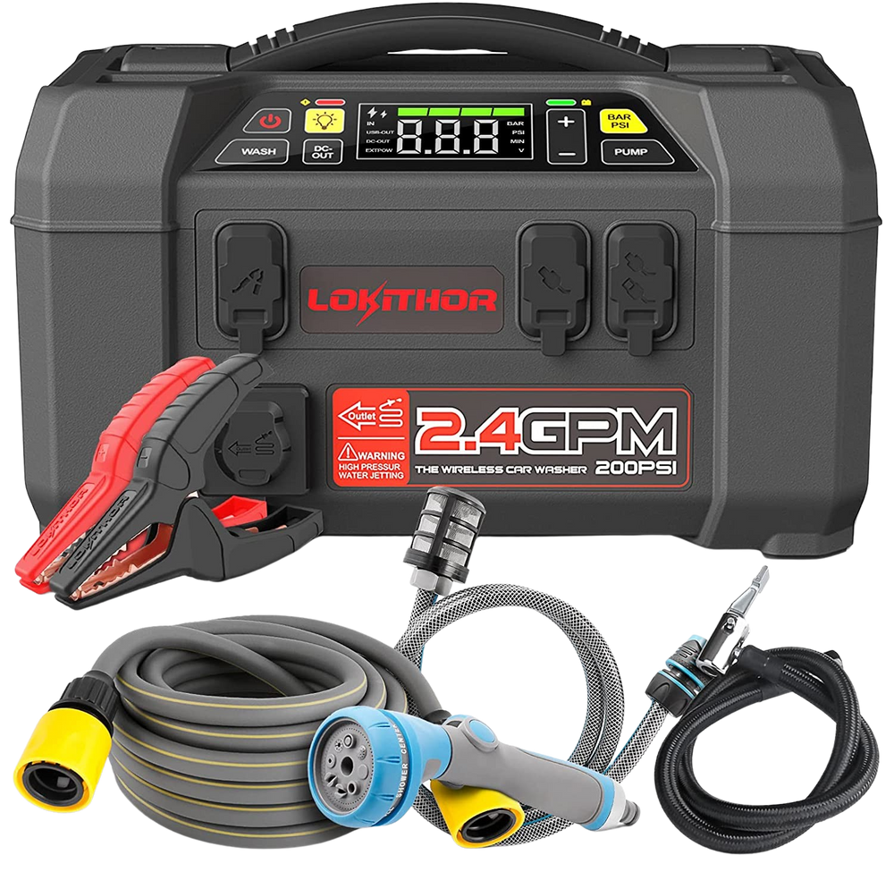 Lokithor AW401 5 in 1 2500 Jump Starter with 1.5 MPA Car Washer New