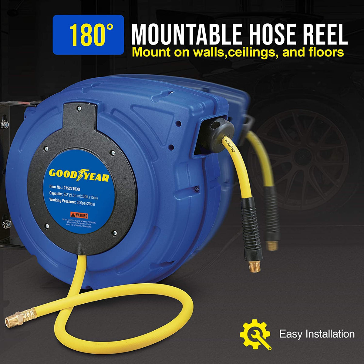 Goodyear 300 PSI 3/8" x 50' Retractable Air Hose Reel New