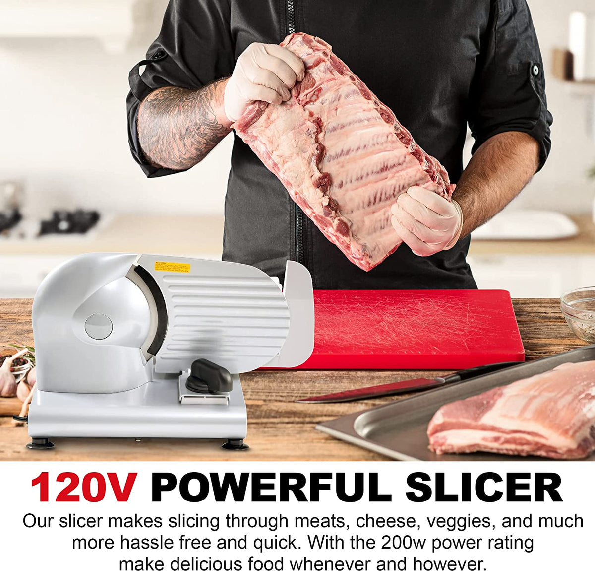 Kitchener 7.5" Stainless Steel Blade Professional Electric Meat Deli Cheese Food Slicer New