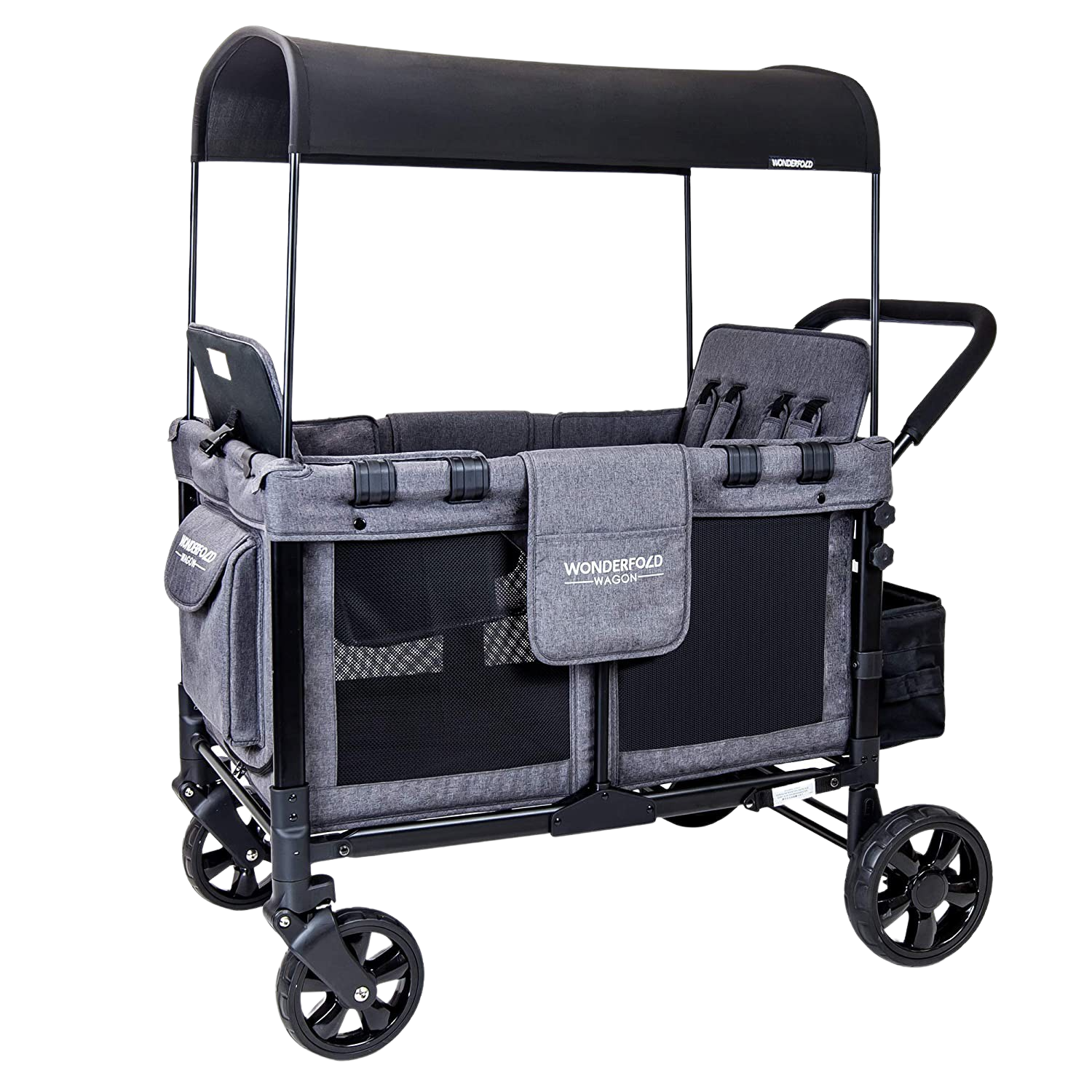 WonderFold W4 Elite Push/Pull 4-Passenger Quad Stroller Wagon Gray New