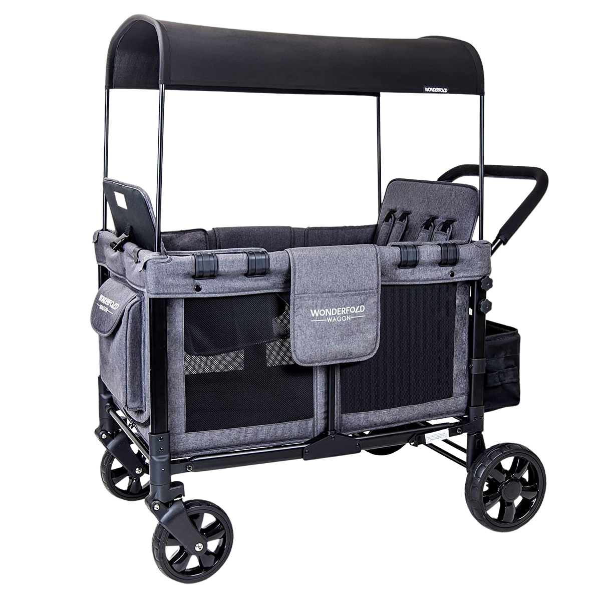 WonderFold W4 Elite Push/Pull 4-Passenger Quad Stroller Wagon Gray New
