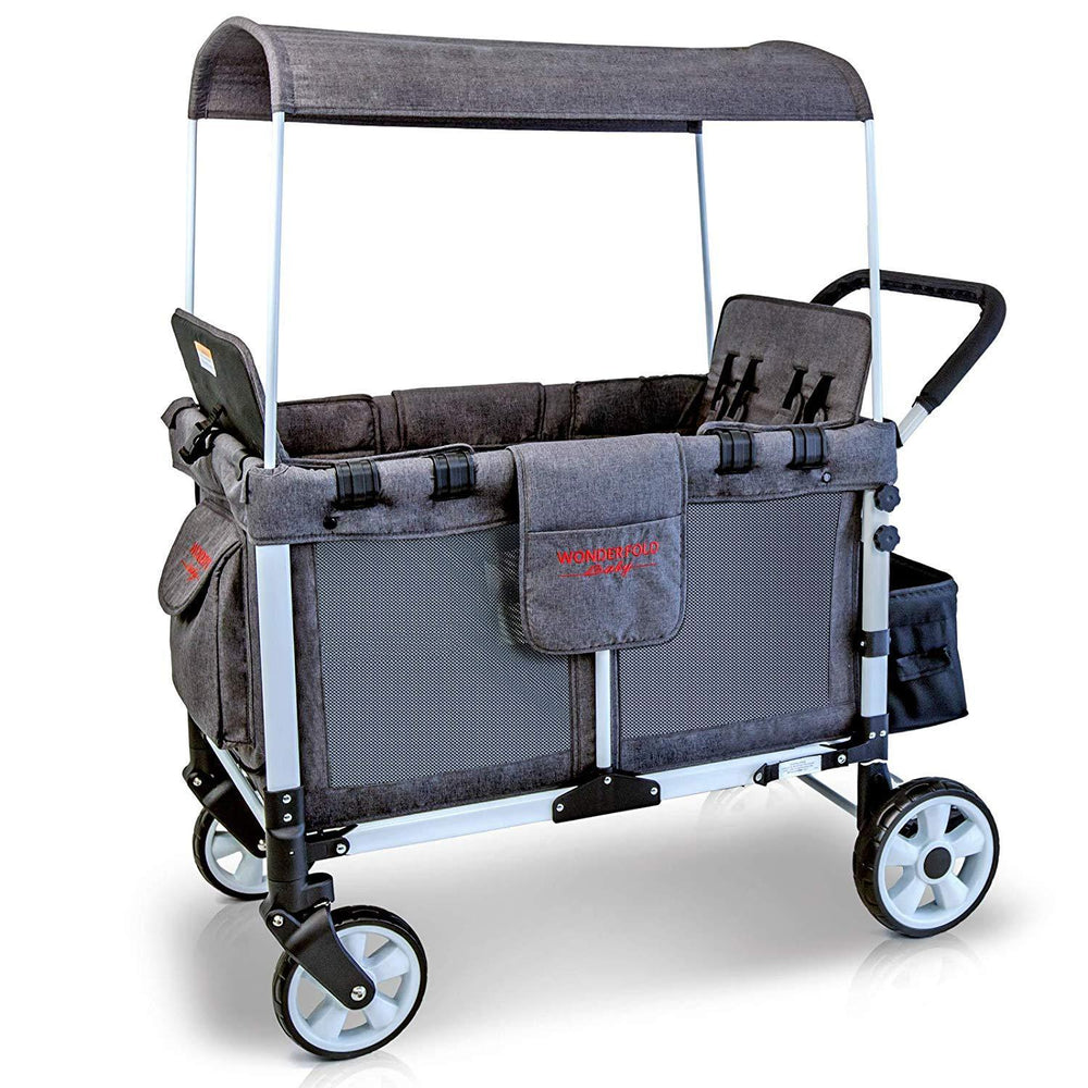 used wagon stroller near me WonderFold Baby Multi-Function Folding Quad Stroller Wagon with Removable Canopy and Seats Gray Used – FactoryPure