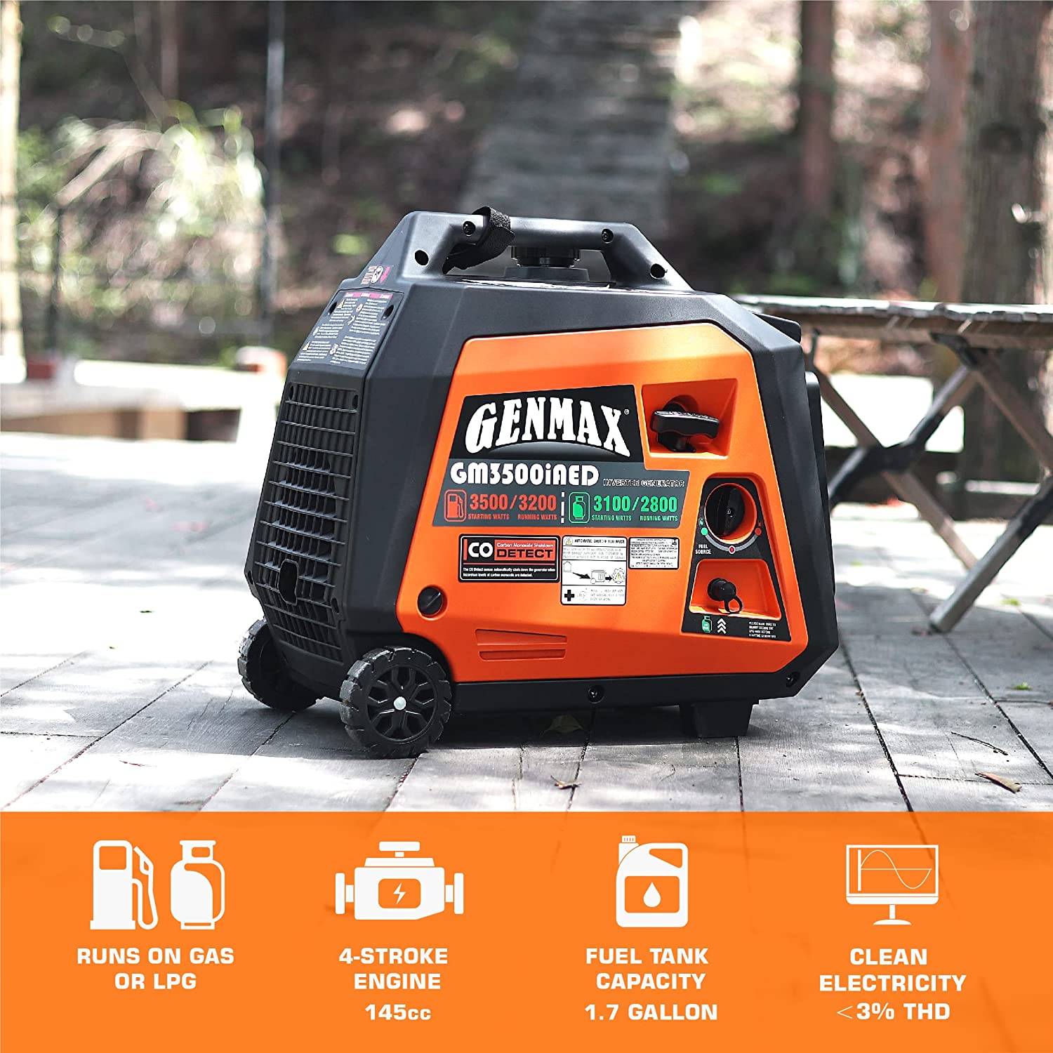 GENMAX GM3500iAED 30 Amp 3200W/3500W Remote Start Dual Fuel Inverter Generator with CO Detect New