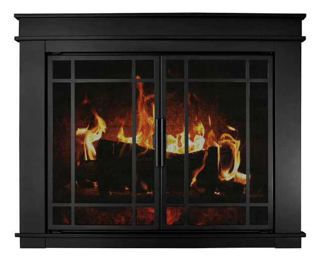 Pleasant Hearth Fillmore Large 32.5 by 43 in. Opening Glass Fireplace Doors Midnight Black New