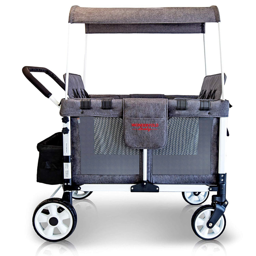 quad stroller wagon WonderFold Baby Multi-Function Folding Quad Stroller Wagon with Removable Canopy and Seats Gray Used – FactoryPure