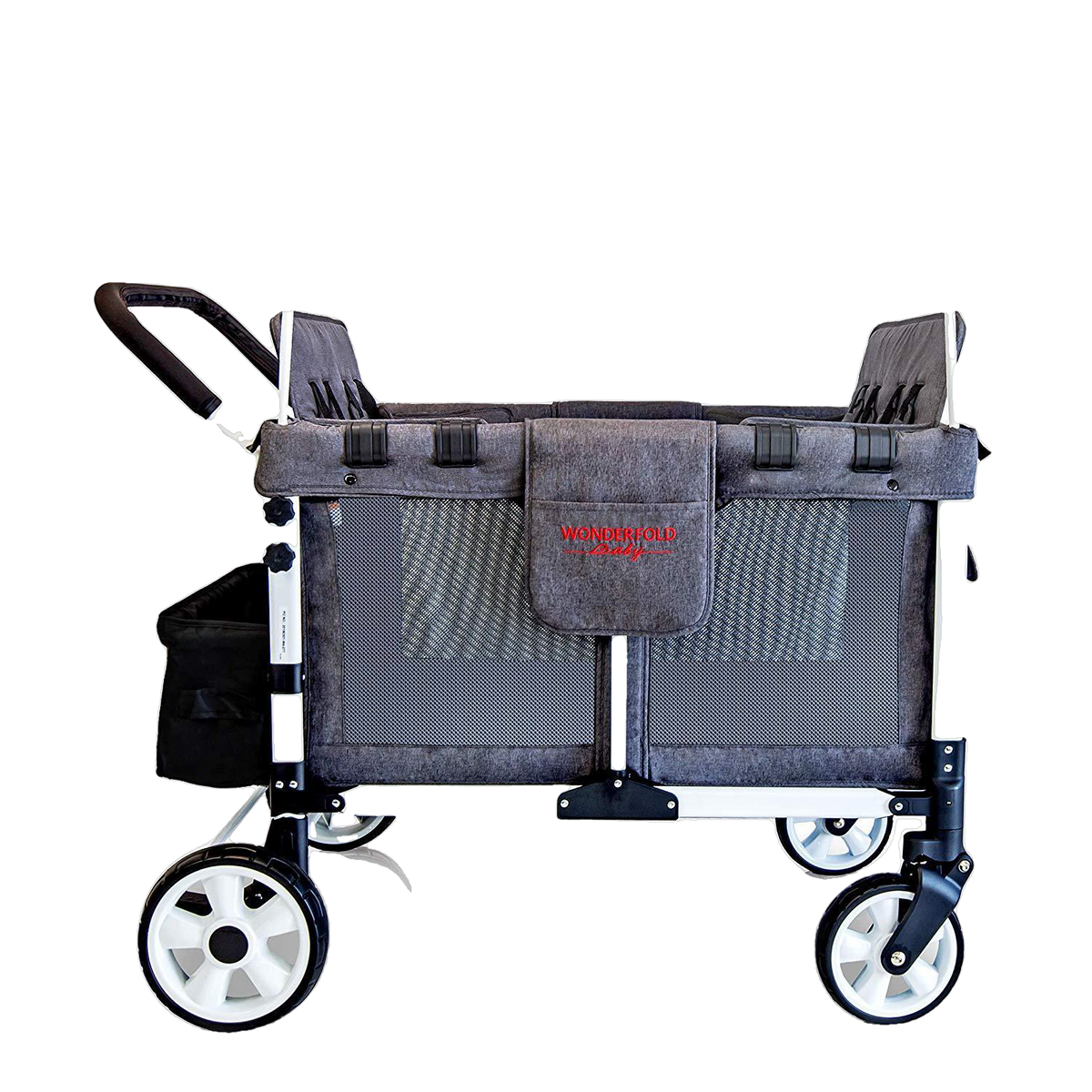 WonderFold Baby Multi-Function Folding Quad Stroller Wagon with Removable Canopy and Seats Gray Used