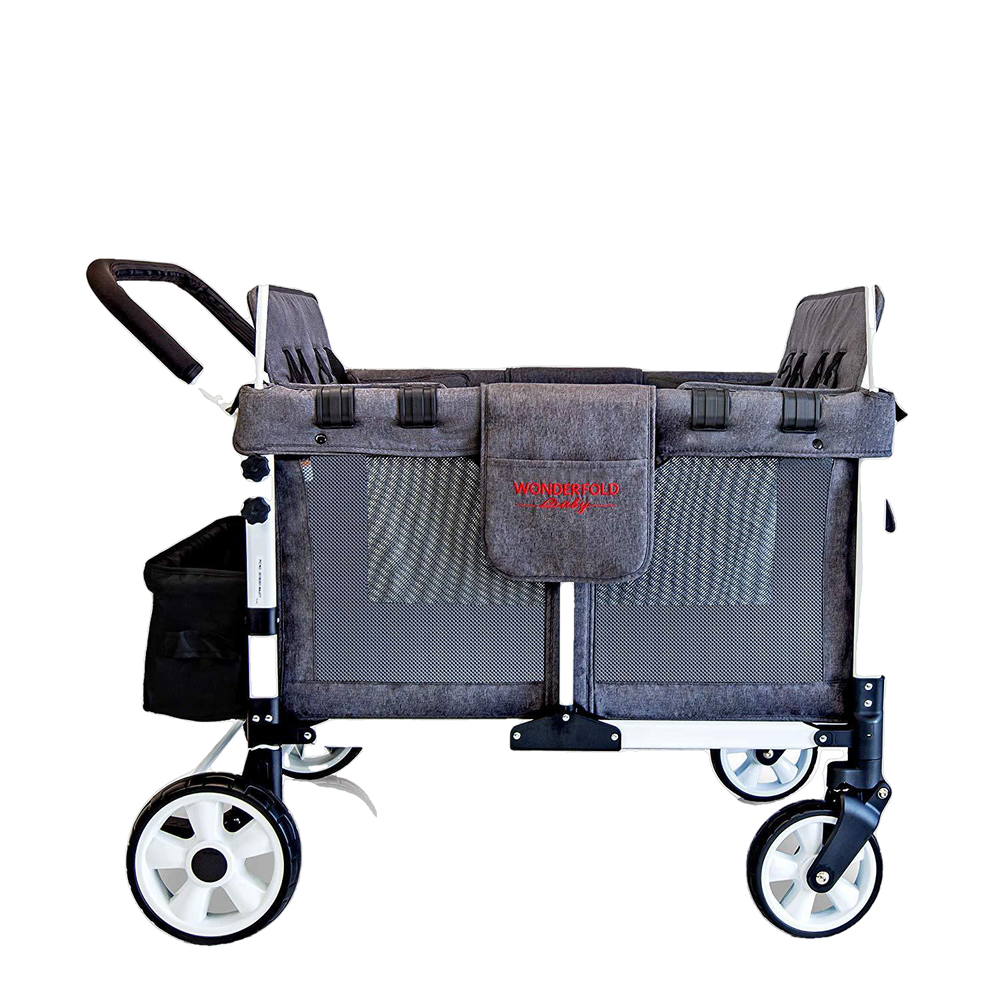 WonderFold Baby Multi Function Folding Quad Stroller Wagon with Removable Canopy and Seats Gray Used