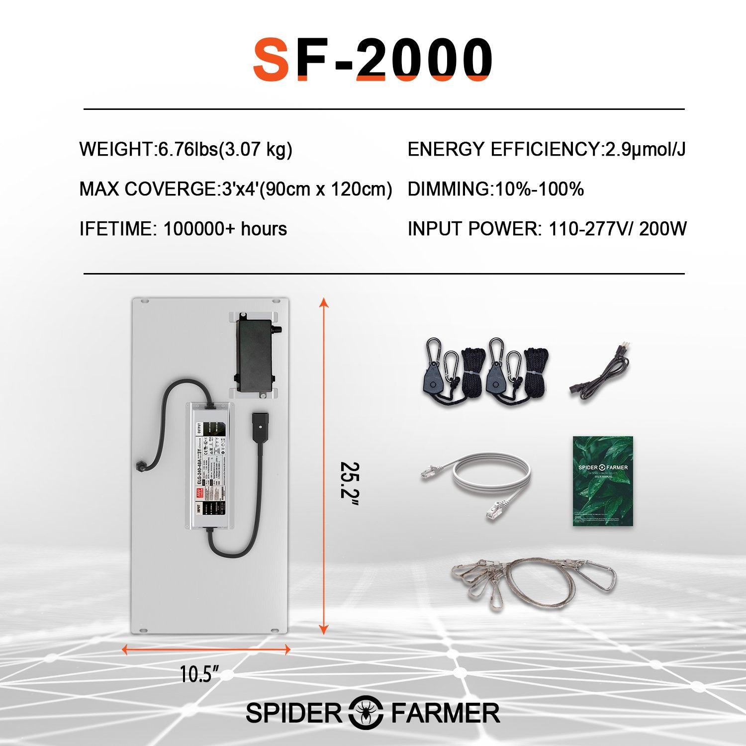 Spider Farmer SF2000 Full Spectrum 3000K 5000K 660nm-665nm IR Grow Light with LM301B Diodes & Dimmable Mean Well Driver New