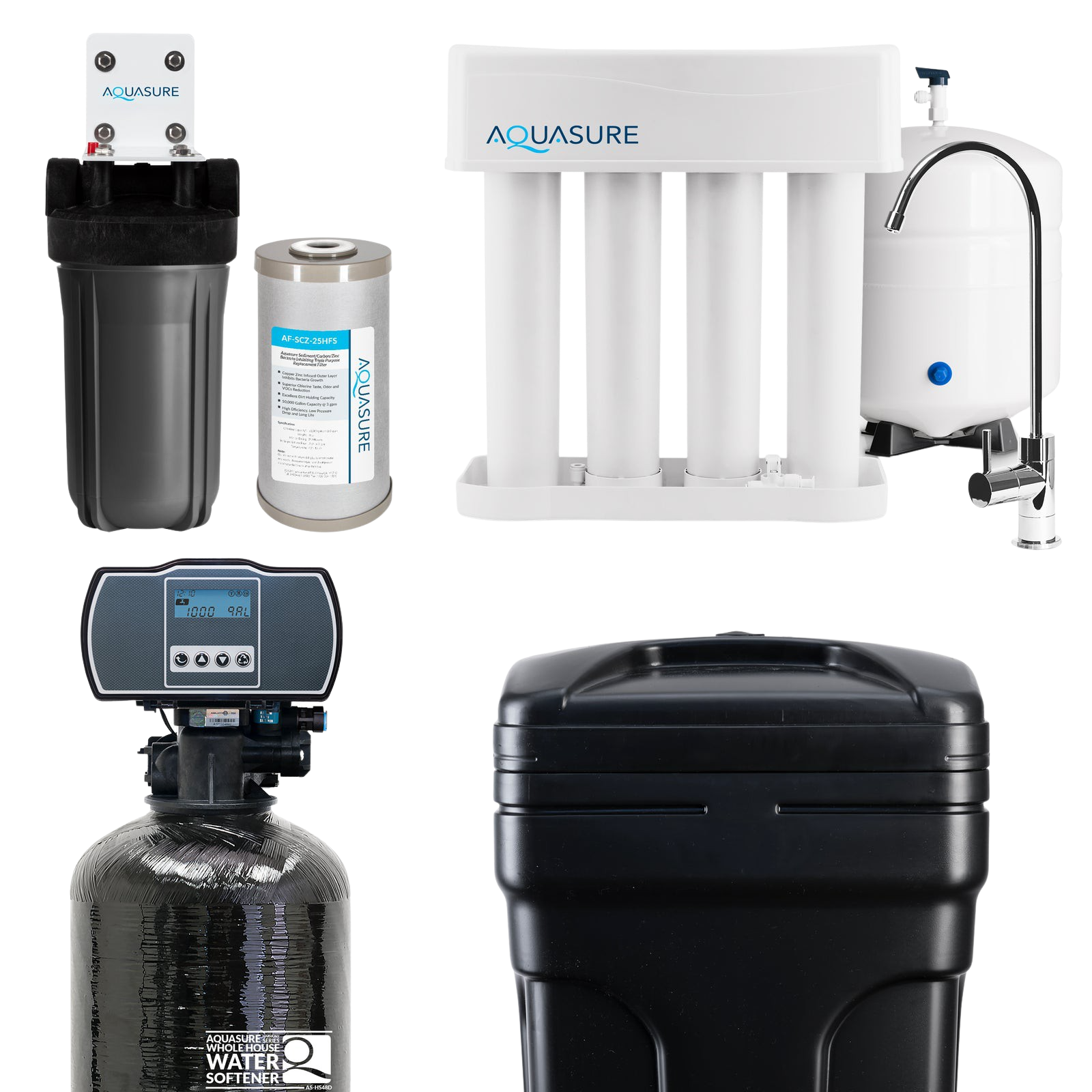 Aquasure AS-WHF32D Whole House Filtration with 32,000 Grain Water Softener Reverse Osmosis System and Sediment-GAC Pre-filter Bundle New