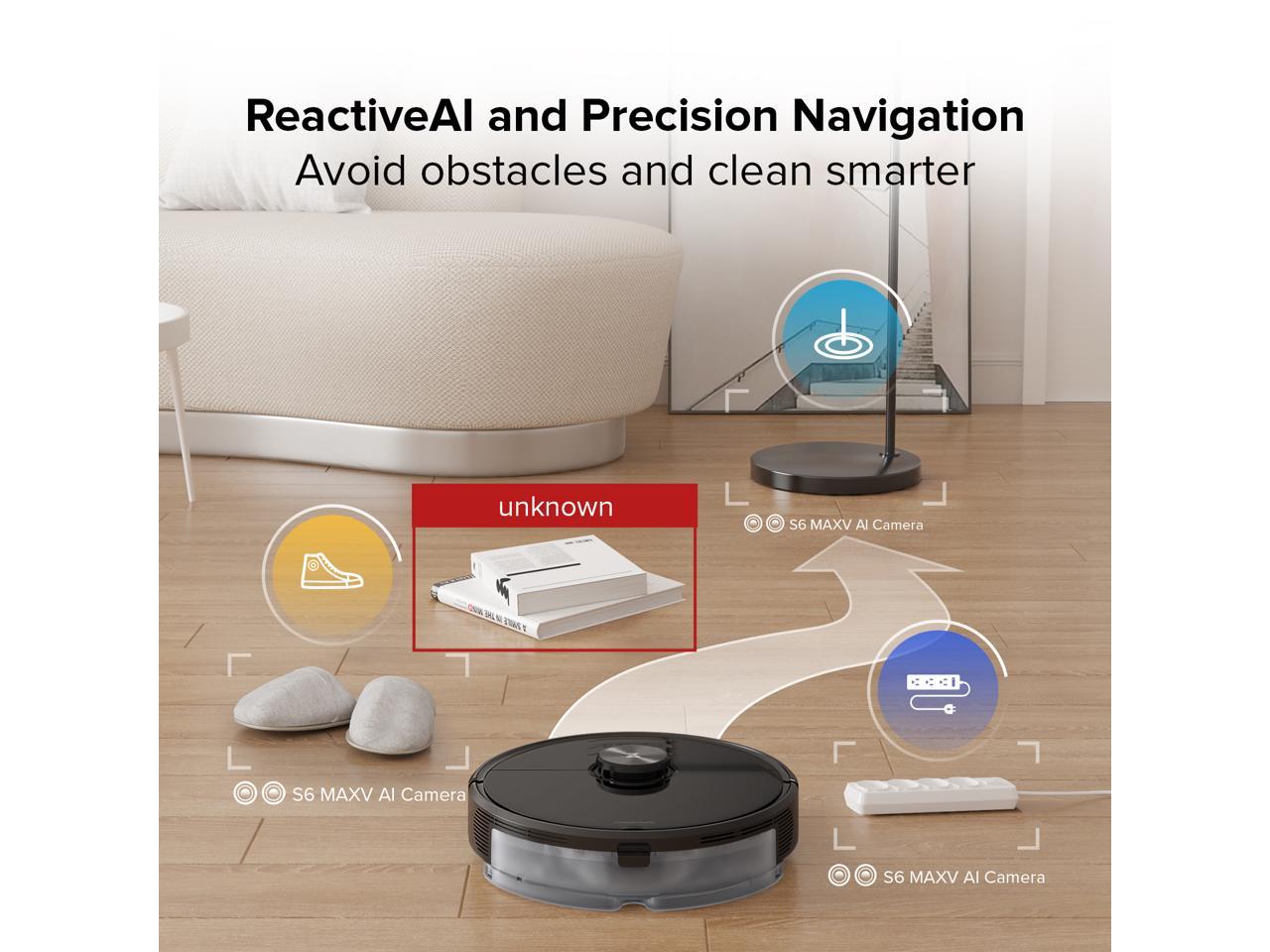 Roborock S6 MaxV Robot Vacuum Cleaner with ReactiveAI and Intelligent Mopping with Alexa and Google Assistant Black New
