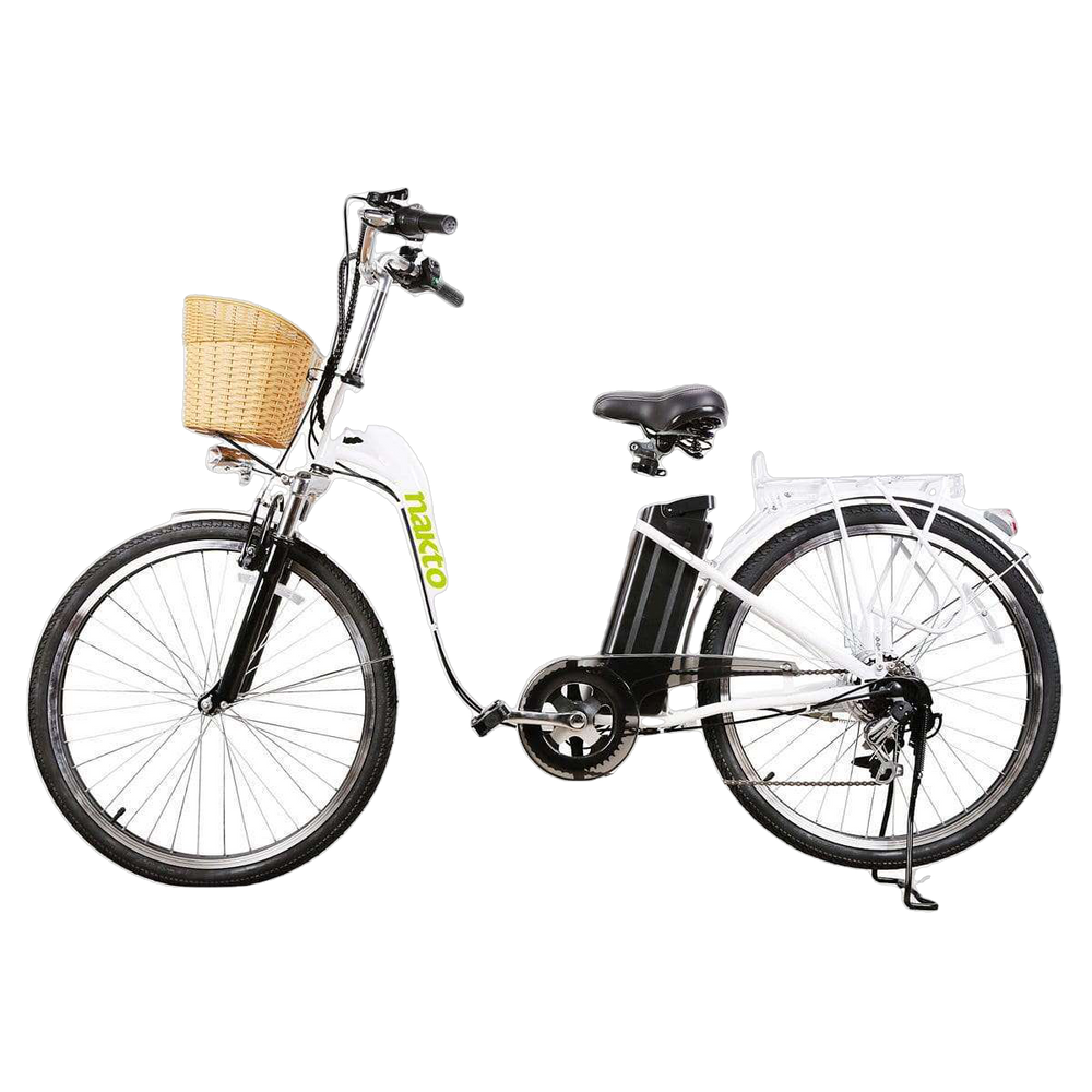 NAKTO 26 inch 250W Motor with Peak 350W 19 MPH Camel Electric Bicycle 6 Speed E-Bike 36V Lithium Battery Female/Young Adult White New