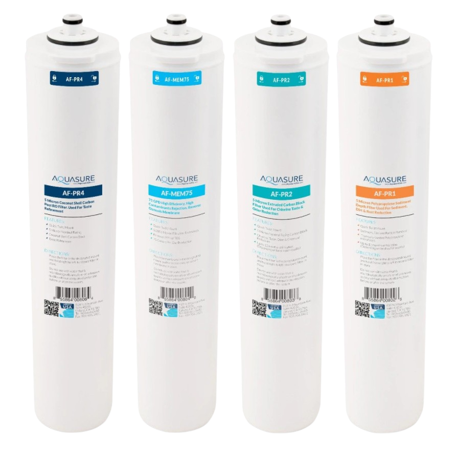 Aquasure AF-CP75 Premier Series Complete 4 Stages Quick Twist Filter Bundle with 75 GPD Reverse Osmosis Water System Membrane New