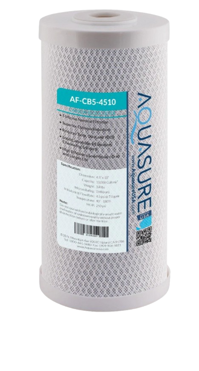 Aquasure AF-CB5-4510 Fortitude V Series 10 Inch High Flow 5 Micron Carbon Block Filter New