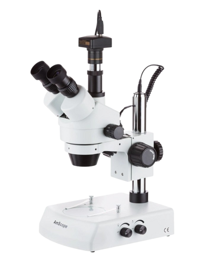 Amscope SM-2T-10M 7X - 45X Trinocular Stereo Zoom Microscope with Dual Halogen Lights and 10MP Camera New