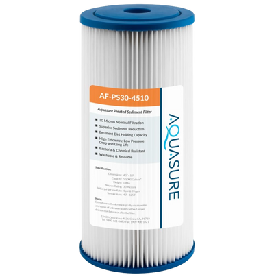 Aquasure AF-PS30-4510 Fortitude V Series 10 Inch High Flow 30 Micron Pleated Sediment Filter New