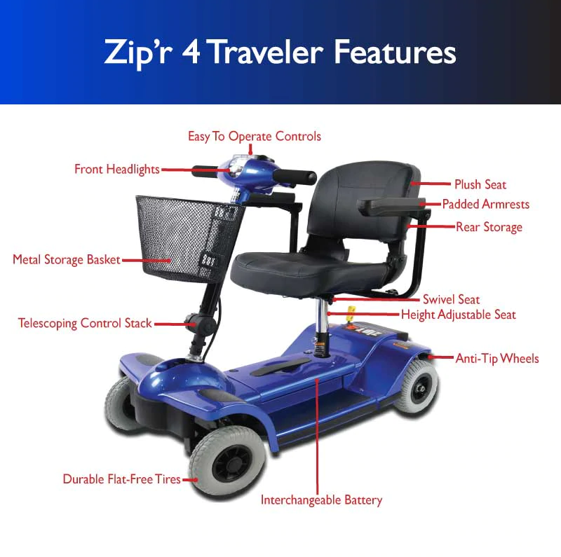 New Zip'r 4 Travel Mobility Scooter Blue New