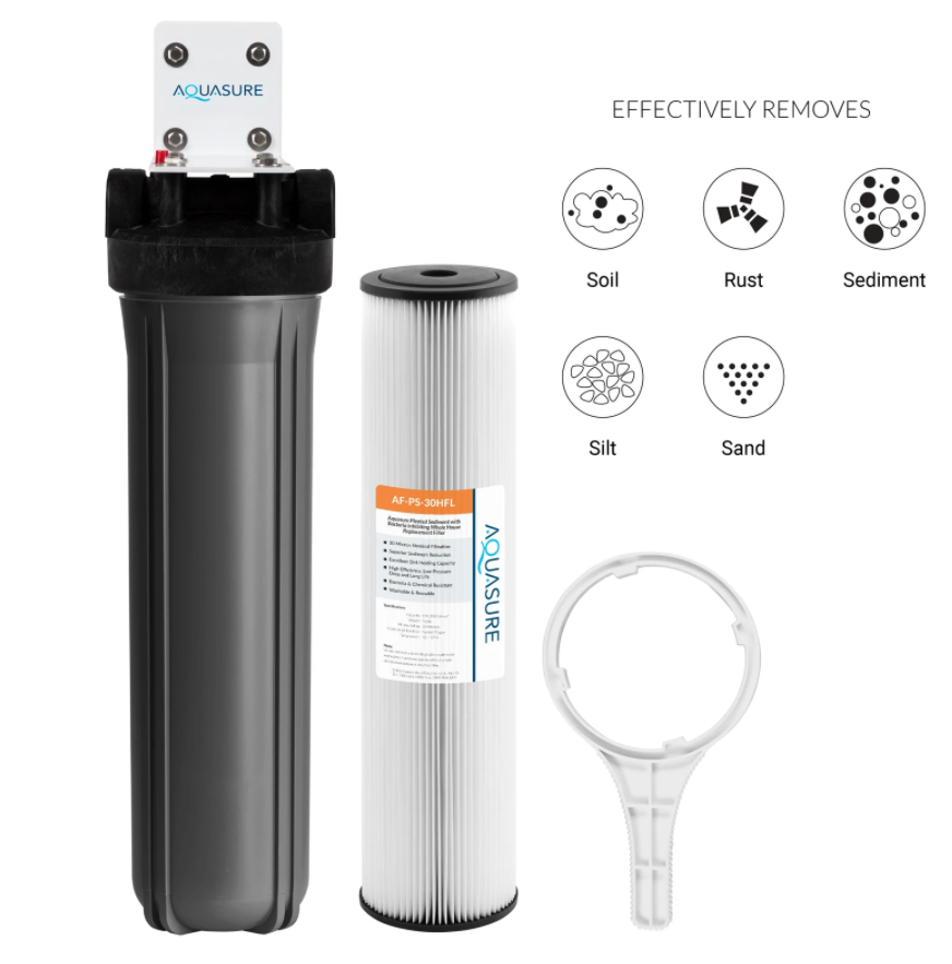 Aquasure AS-FL-30PS Fortitude V2 Series Large Size High-Flow Whole House Pleated Sediment Water Filter 30 Micron New