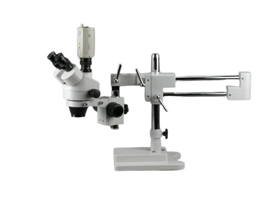 Amscope SM-3T 7X - 45X Trinocular Stereo Zoom Microscope on Single Arm Boom Stand New