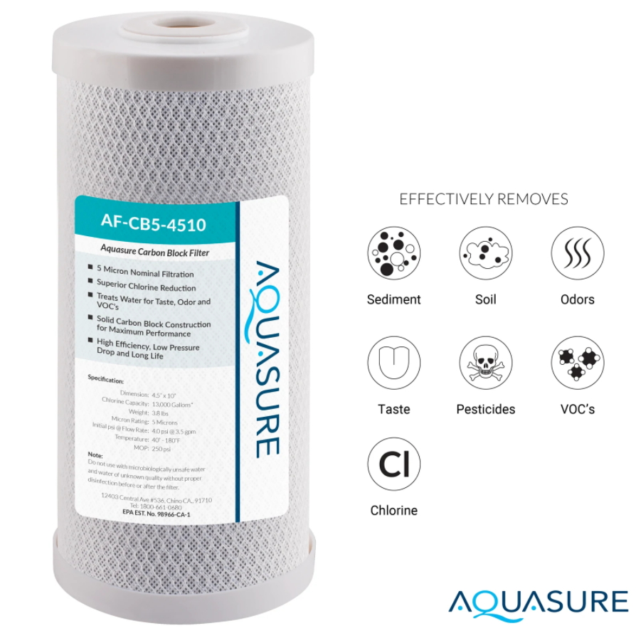 Aquasure AS-F210PSCB Fortitude V Series 10 Inch 2 Stage Whole House Water Filter With Sediment And Carbon New