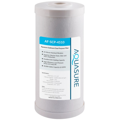 Aquasure AF-SCP-4510 Fortitude V Series 10 Inch High-Capacity 25 Micron Dual-Purpose Sediment and Carbon Filter New