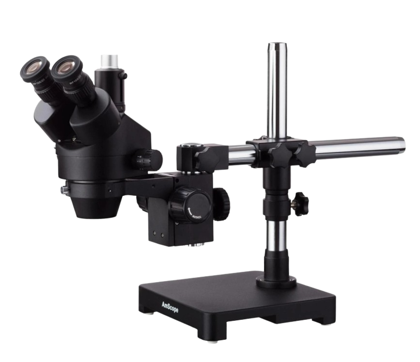 Amscope SM-3T-B 7X - 45X Black Trinocular Stereo Zoom Microscope on Single Arm Boom Stand New