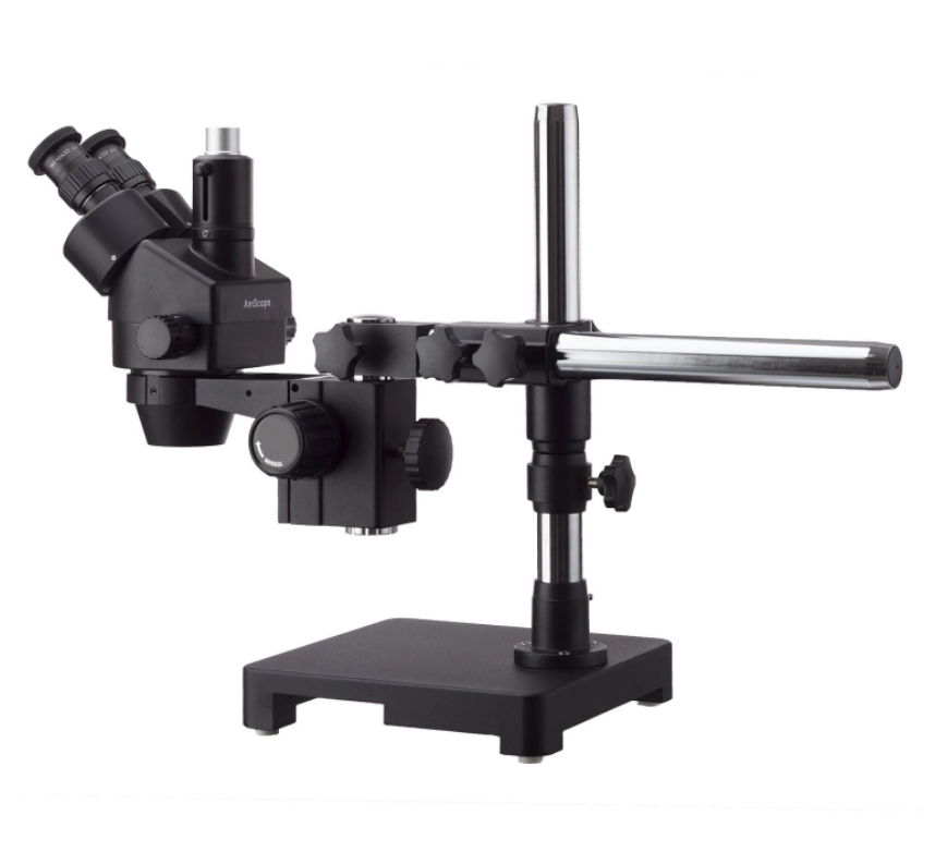 Amscope SM-3T-B 7X - 45X Black Trinocular Stereo Zoom Microscope on Single Arm Boom Stand New