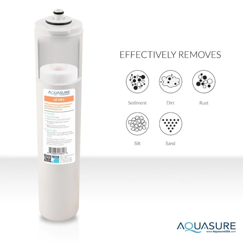 Aquasure AF-PRE12 Premier Series Stages 1 and 2 Pre-Filtration Quick Twist Reverse Osmosis Water System Filter Bundle New