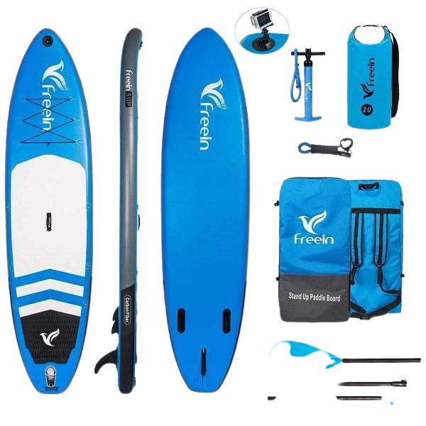 Freein 11' Explorer Inflatable SUP Stand Up Paddle Board Package Dual Action Pump Camera Mount Blue New