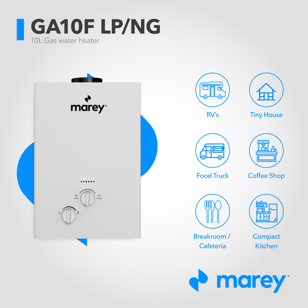 Marey GA10FNG 2.64 GPM 68,240 BTU NG Natural Gas Tankless Water Heater Open Box