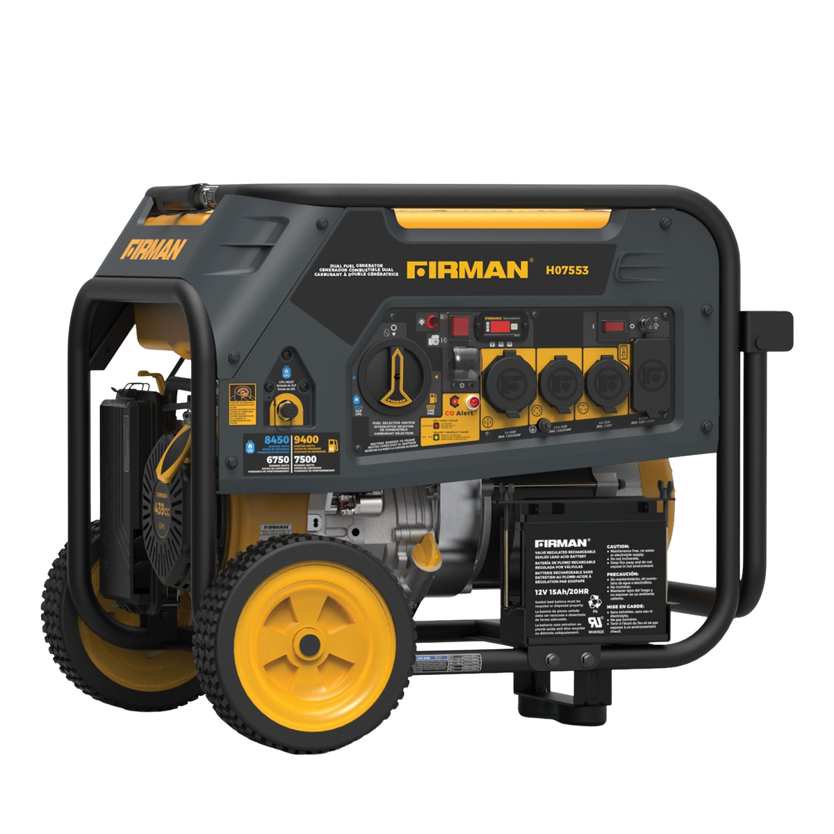 Firman H07553 Hybrid 7500W/9400W Electric Start Dual Fuel Gas Propane Generator Manufacturer RFB