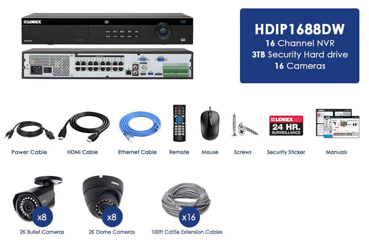 Lorex HDIP1688DW 16 Camera 16 Channel Weatherproof 2K Resolution Surveillance Security System New