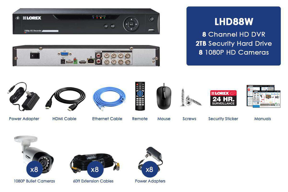 Lorex LHD88W HD 1080p 8 Camera 8 Channel DVR Surveillance Security System New