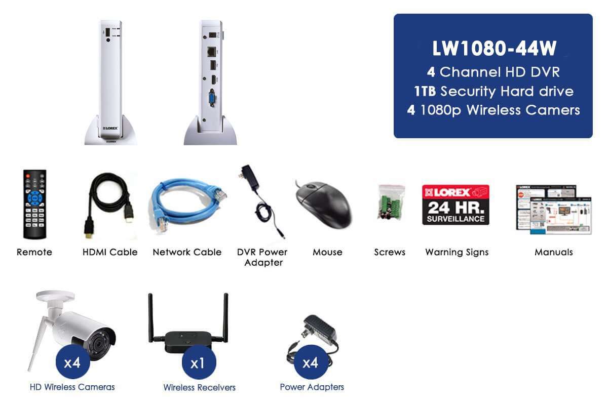 Lorex LW1080-44W 4 Camera 4 Channel HD 1080p DVR Indoor/Outdoor Surveillance Security System New