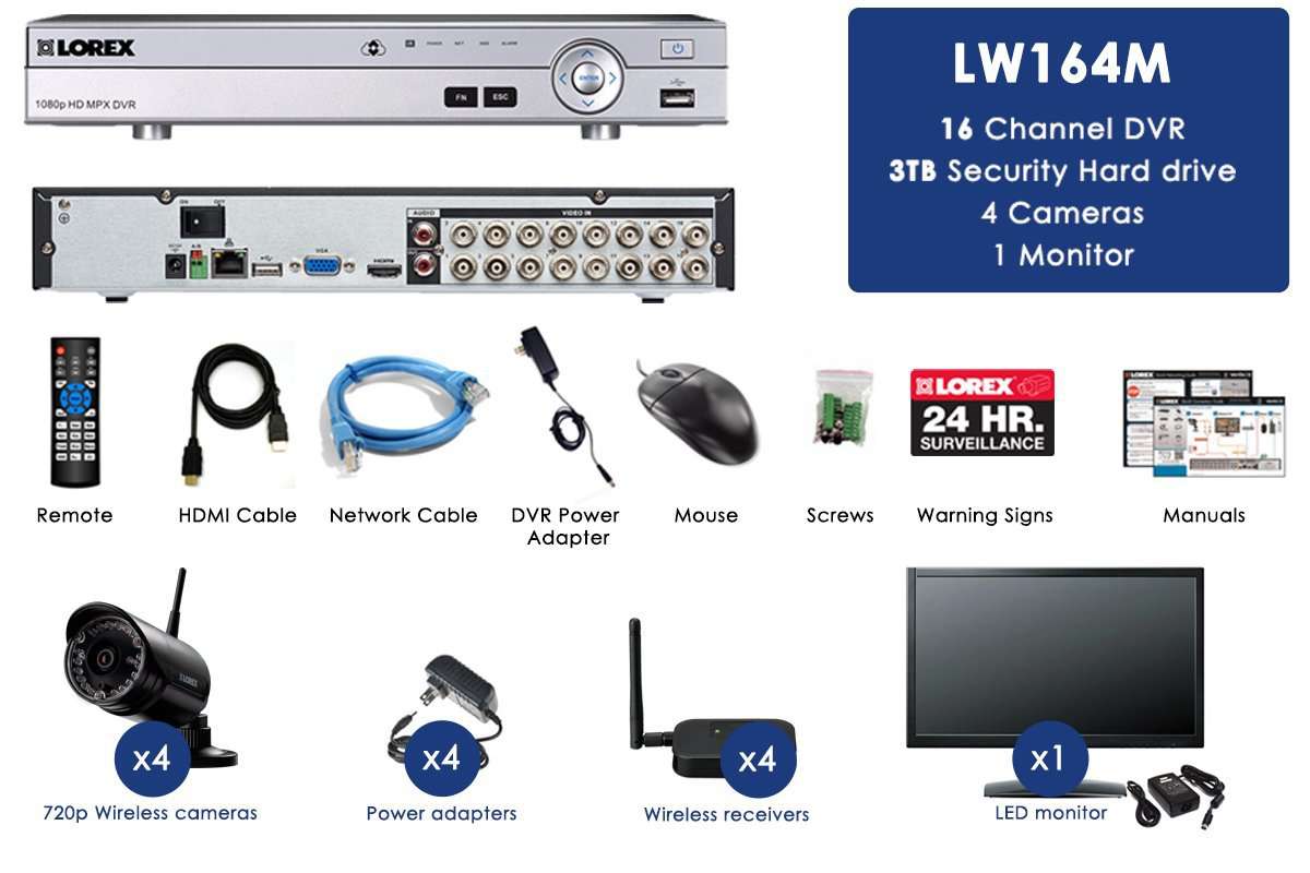 Lorex LW164MW HD 4 Camera 16 Channel DVR and Monitor Indoor/Outdoor Surveillance Security System New