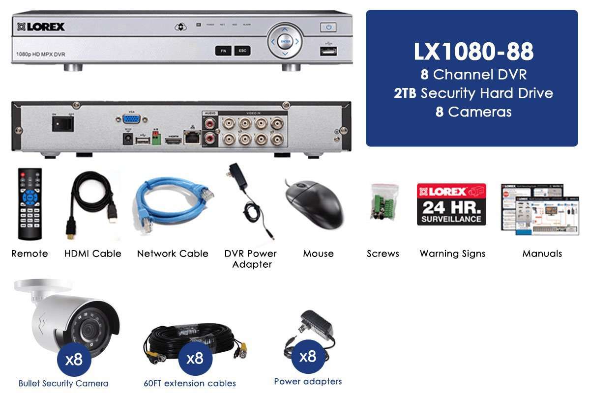 Lorex LX1080-88BW HD 1080p Indoor/Outdoor 8 Camera 8 Channel DVR Surveillance Security System New