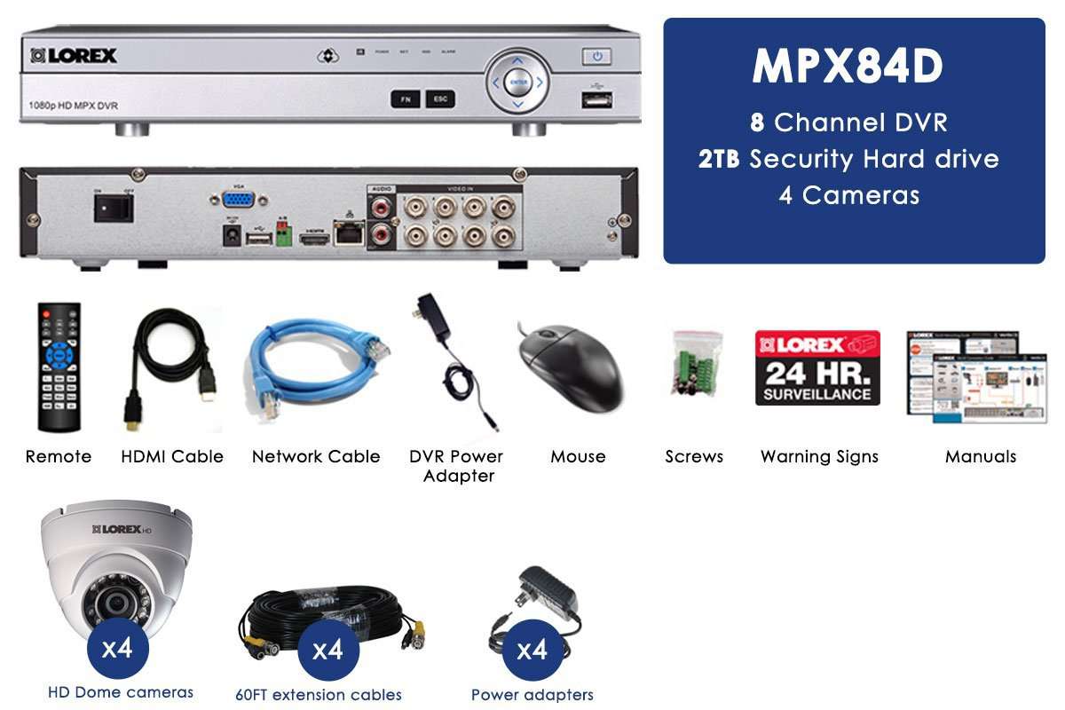 Lorex MPX84DW 1080P 4 Camera 8 Channel 2 TB MPX DVR Security Surveillance Camera System New