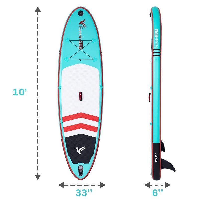 Freein 10' Inflatable Ocean SUP Stand Up Paddle Board Package Dual Action Pump Camera Mount Aqua New