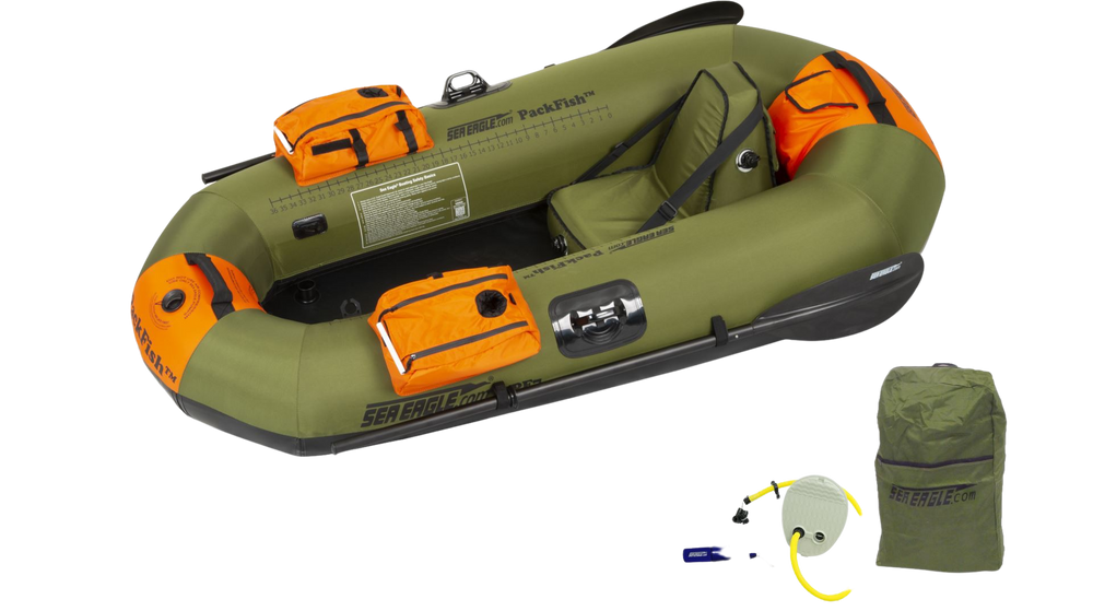 Sea Eagle PackFish 7 Inflatable Boat Pro Fishing Package Green Orange New