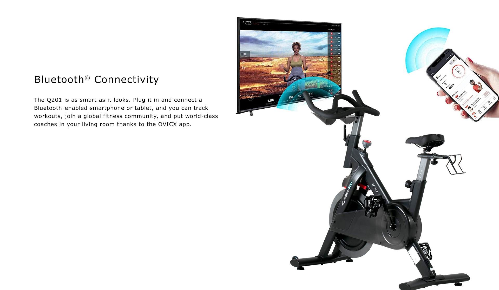 OVICX OS-EBIKE-Q201-X Stationary Exercise Bike with WIFI/Bluetooth Connectivity and Rotating Display New