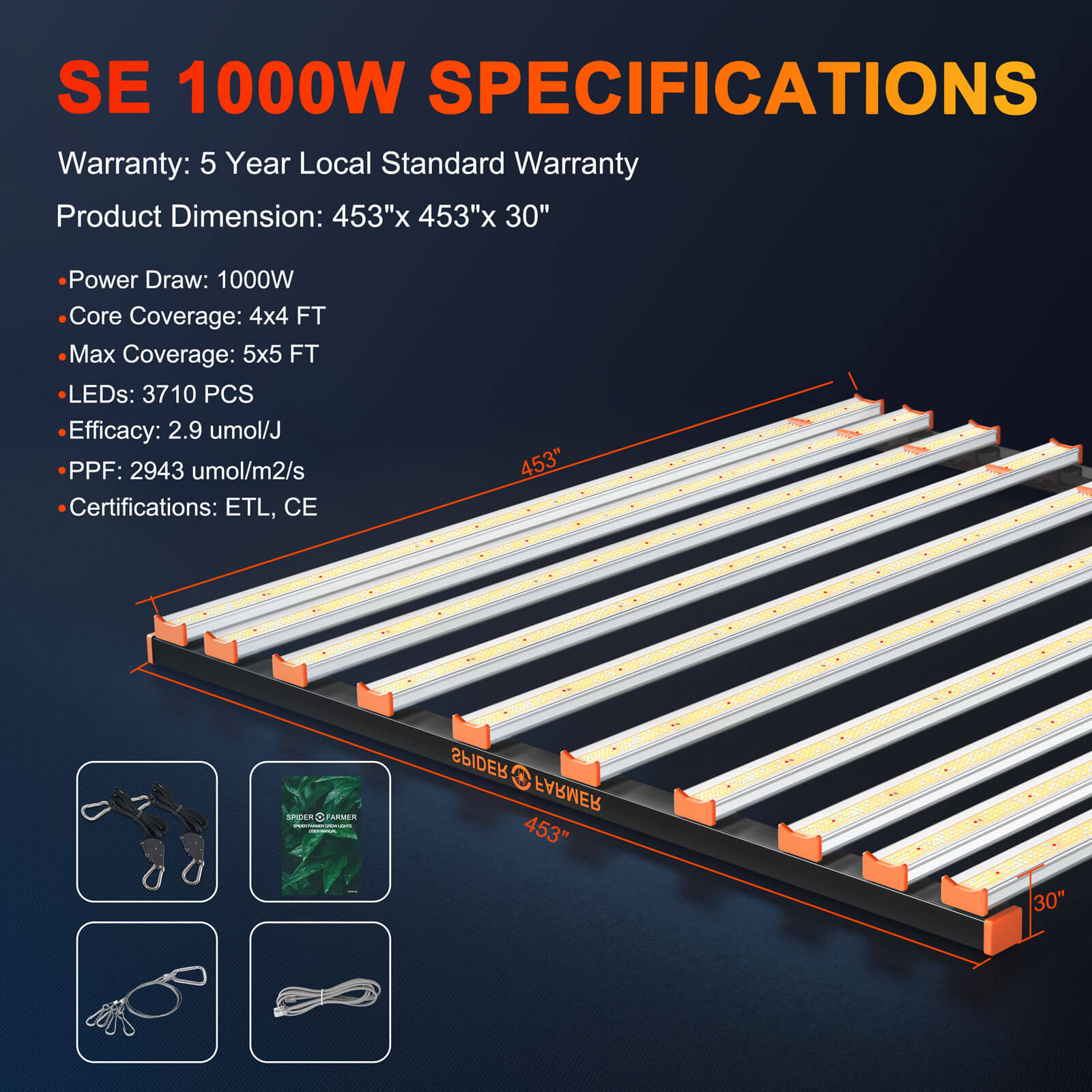 Spider Farmer SE1000W Dimmable Full Spectrum CO2 LED Grow Light New
