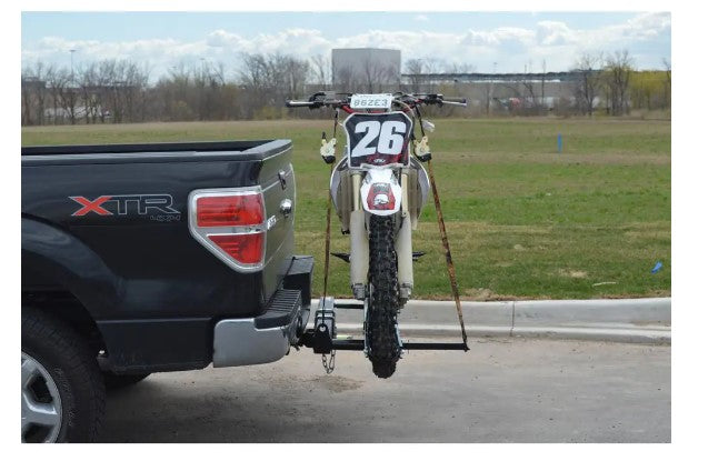 DK2 TMC201 400 lb. Capacity Hitch Mounted Motorcycle Carrier with Adjustable Front Wheel Channel New
