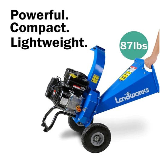 Landworks Wood Chipper Shredder Electric Light Duty 17:1 Reduction 15-Amp  1800 Watts 120VAC Dual Edge Blades for Lawn and Garden Use or Fire
