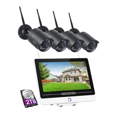 Loocam Ultra-Long Distance 8-Channel Wireless Security Camera System 1080P 2TB HDD 12.5 In. Monitor And 4 Two-Way Audio Cameras New