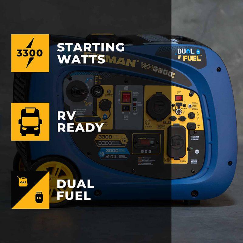 Firman Dual Fuel Inverter 3300/3000W Recoil Start Gasoline or Propane  Powered Parallel Ready Portable Generator - DS-WH03041